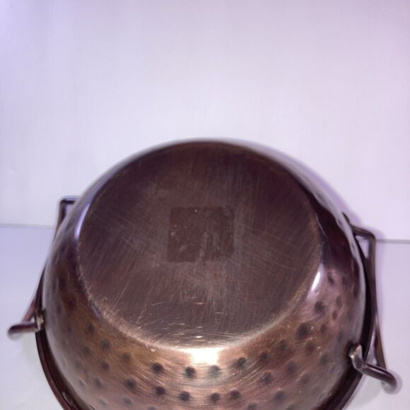 Vintage Hammered Copper Gratin Pan with Fancy Brass Handles - 7" - Picture 3 of 5